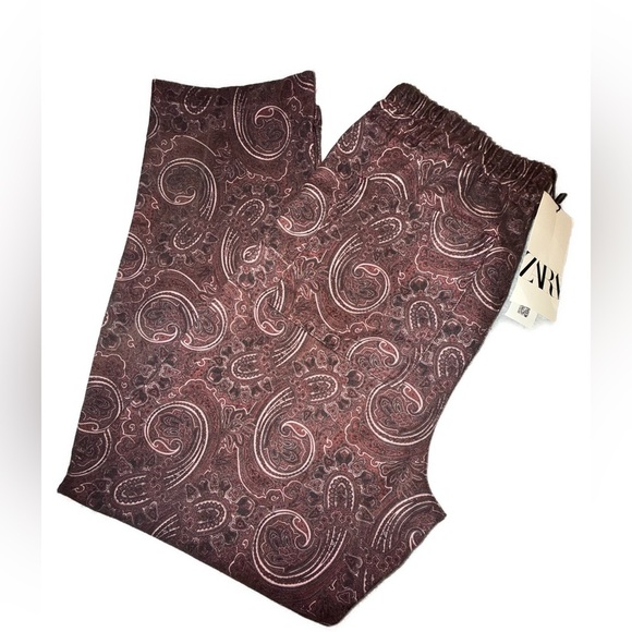 ZARA TRF Paisley Print Drawstring Pants ✨ Size Small | Burgundy boho Trousers - Picture 6 of 12